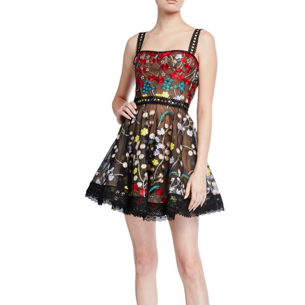 Bronx and Banco Floral Embroidered Dress - Red, Black, Blue